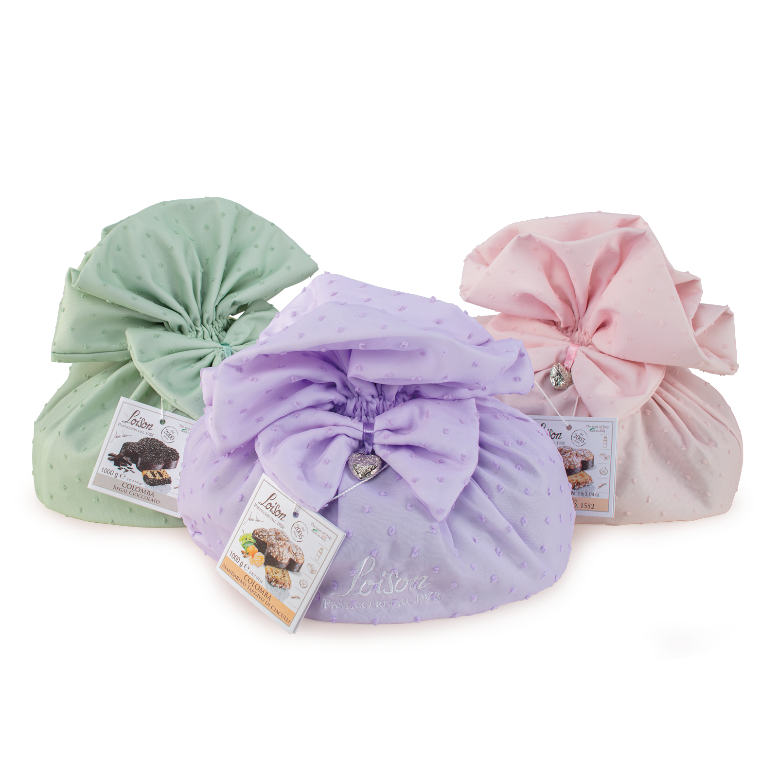 Easter Colomba cake in fabric pouches