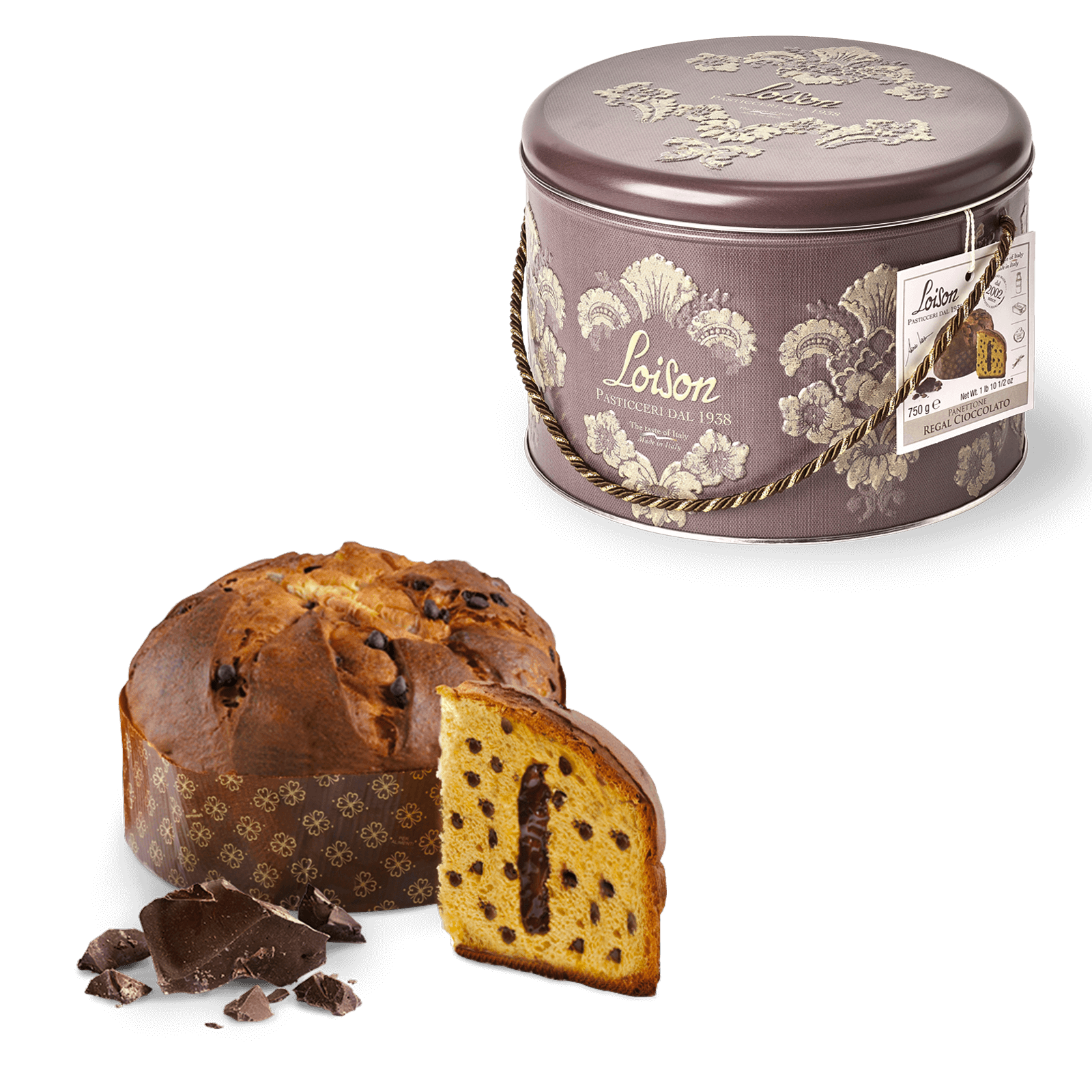 Panettone Regal Chocolat en Boîte Métal 750g - Loison Shop